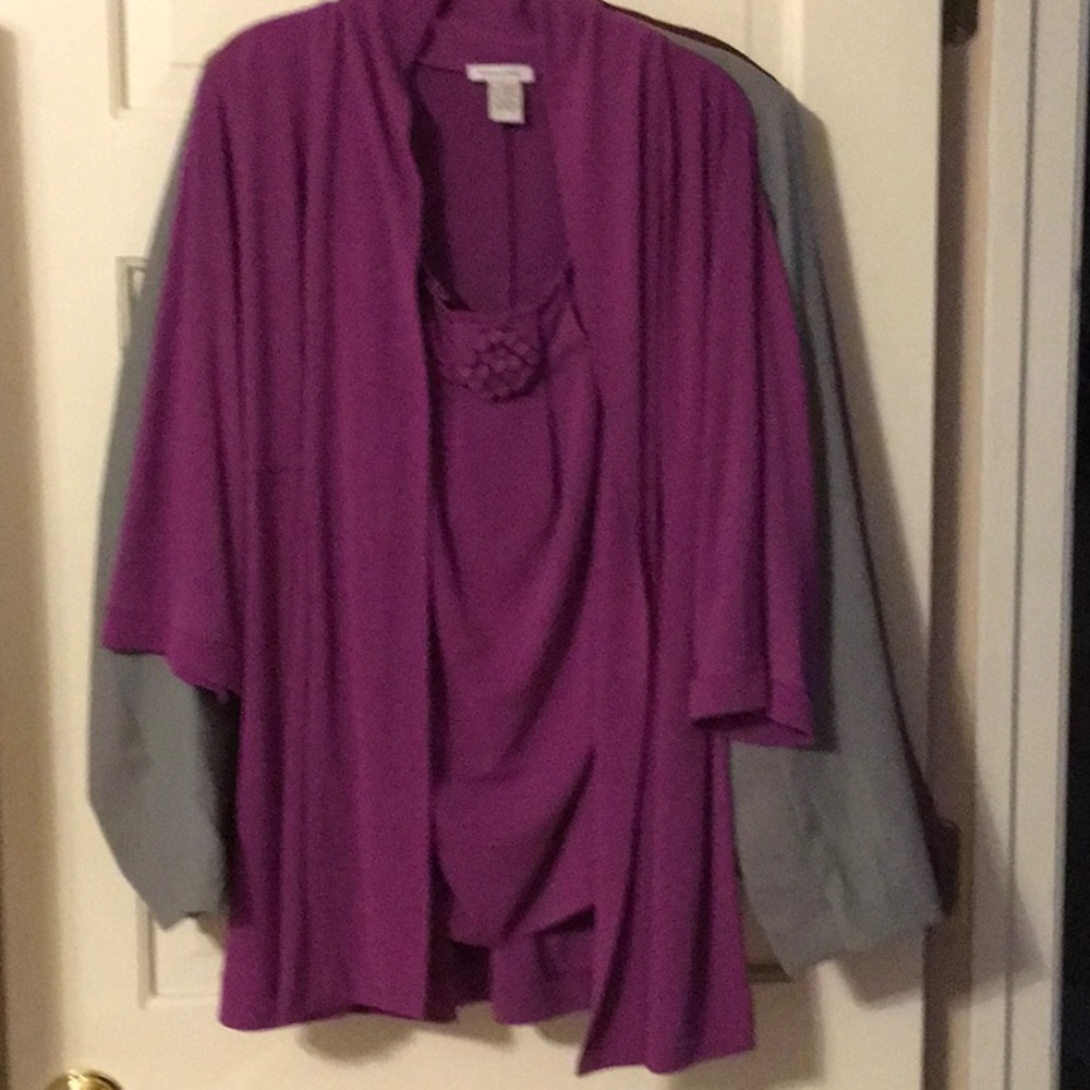 EUC, GABRIELLA ROSSI 2 piece,tank and 3/4 sleeve cardigan.Purple Orchid/LARGE.